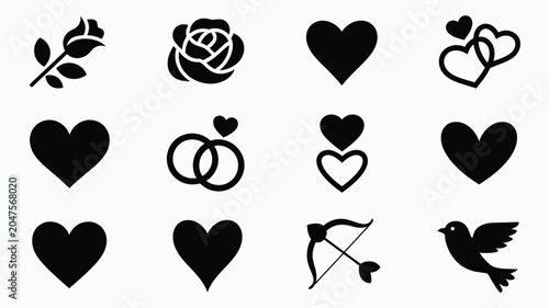 Canvastavla Collection of various heart shapes and rose flower icons for romantic wedding invitation