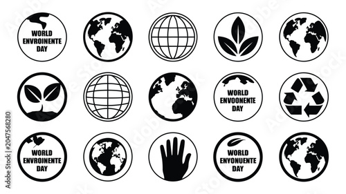 Schilderij op canvas Round environmental icon set featuring world globes recycling and nature symbols on circles
