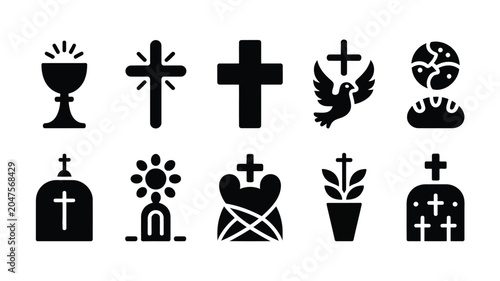 Bild auf Leinwand Holy communion icons showing bread wine and dove with cross for christian spiritual theme