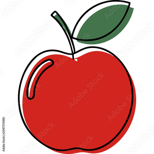 Vector illustration of a fresh red apple with green leaf.