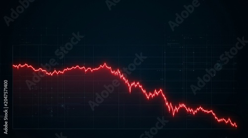Red financial graph showing downward trend on dark background
