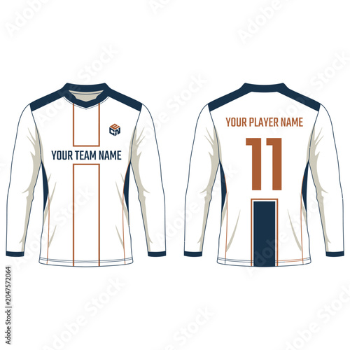 Obraz na plátně White and navy long sleeve soccer jersey mockup with customizable team design