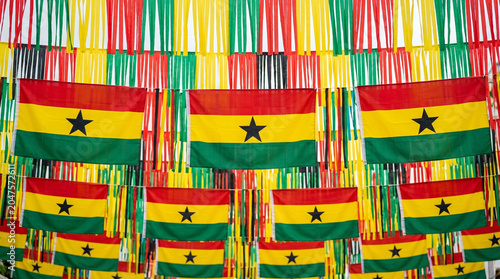 Ghana football street party with flag colors and decorations
