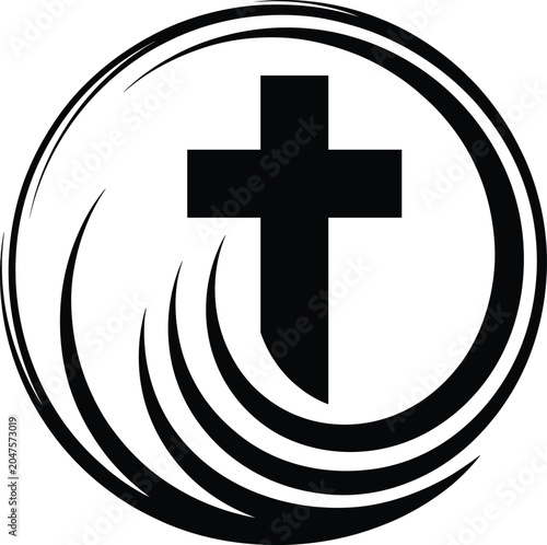 Quadro em tela Christian cross vector emblem inside abstract circular waves representing religi