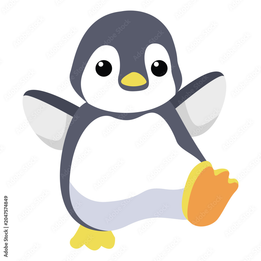 Obraz premium Adorable cartoon penguin character with spread wings and cheerful expression isolated on white background