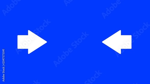 Repeating animation of 2 arrows to the center. animated video of an arrow pointing to the center moving on a blue background.