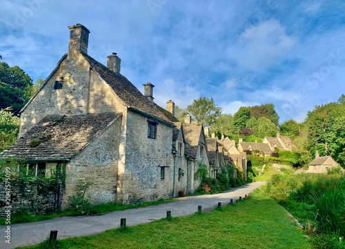 Historic 14th century weavers' cottages on Arlington Row, in Bibury, Gloucestershire, England. 