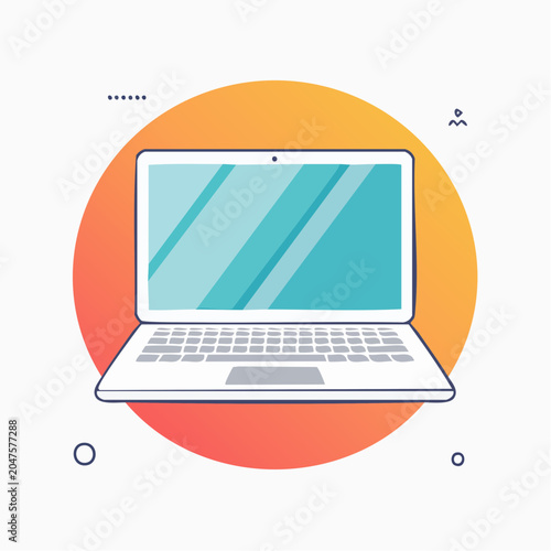 Flat design illustration of an open laptop on a gradient circle