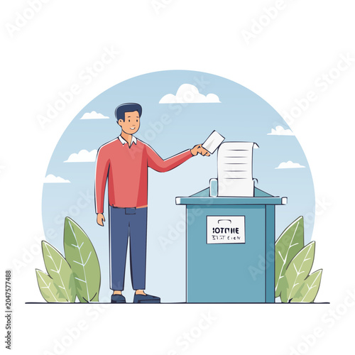 Man casting vote into ballot box illustration