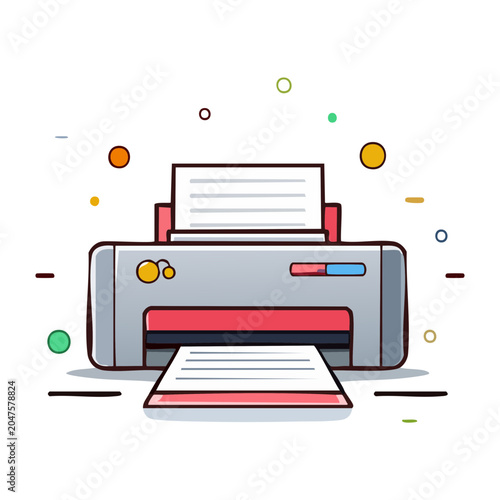 Flat design illustration of a printer with documents