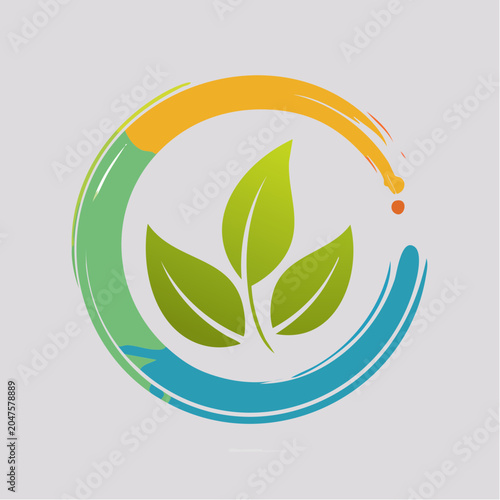 Green Leaves in a Colorful Circular Brush Stroke Logo