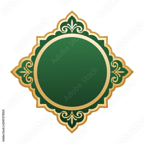 Ornate green and gold decorative frame or badge