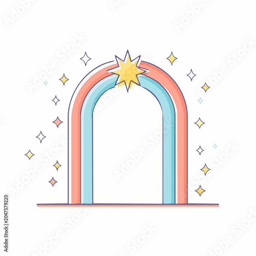 Stylized Rainbow Arch with Star and Sparkles