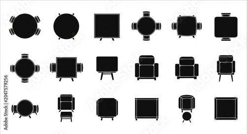 Collection of Furniture Silhouettes Top View.