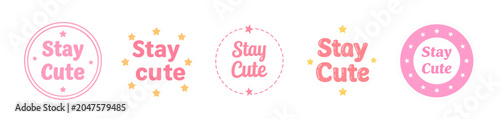 A charming collection of Stay Cute badge designs with soft pink tones and playful decorative elements, perfect for fashion branding, stationery, stickers, packaging, and social media graphics.