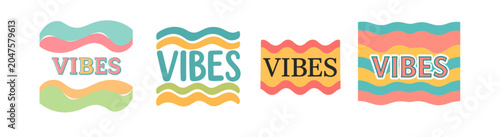 Bright “VIBES” typography paired with flowing colorful waves, bringing a fun retro-inspired feel to posters, apparel, stickers, party decorations, and lifestyle branding.