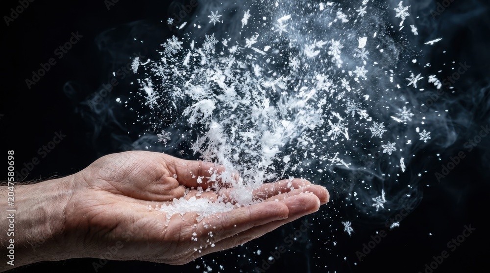 Fototapeta premium Snowflakes exploding from a hand