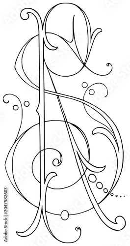 Decorative Intertwined Monogram Letters R and S Line Art