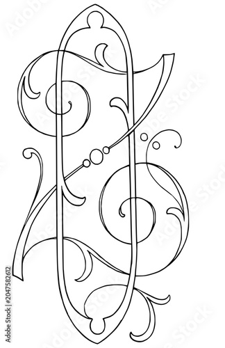 Decorative Intertwined Monogram Letters Q and Z Line Art