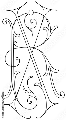 Decorative Intertwined Monogram Letters R and X Line Art