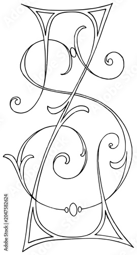 Decorative Intertwined Monogram Letters S and Z Line Art