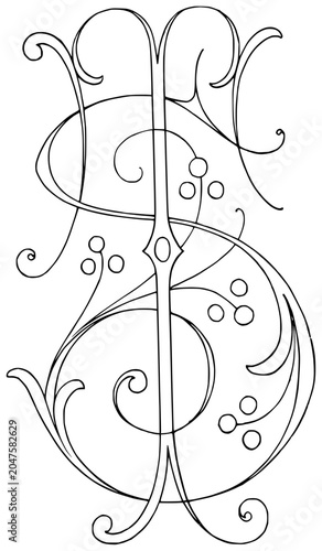 Decorative Intertwined Monogram Letters S and T Line Art