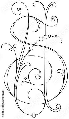 Decorative Intertwined Monogram Letters S and U Line Art