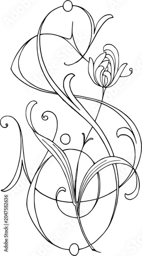 Decorative Monogram Letter S Initial Line Art Design