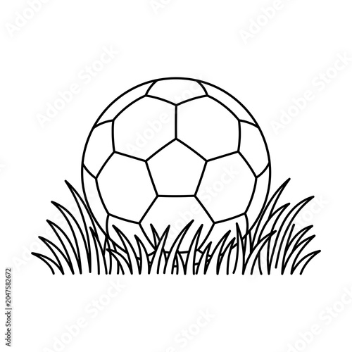 Simple black and white line art illustration of a soccer ball sitting on white background