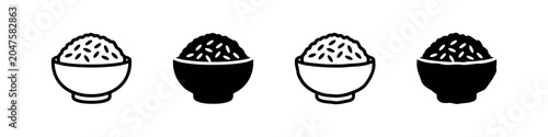 Φωτογραφία Rice Bowl Vector Icons Set: Outline and Filled Designs for Food and Cuisine