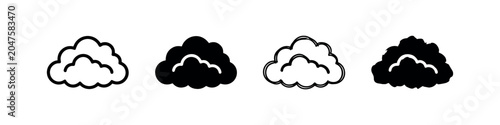 Photography Cloud icons: fluffy cloud shapes in outline and solid fill