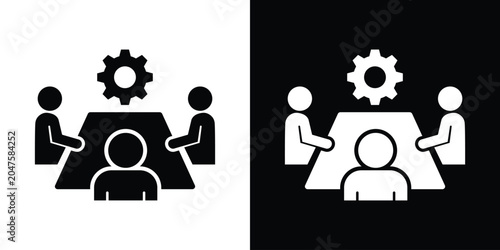Cuadro en lienzo Business workflow and setup vector icon with corporate staff gathered around a boardroom table
