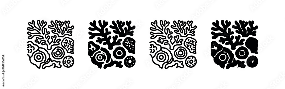 Obraz premium Abstract coral reef shapes, icon set