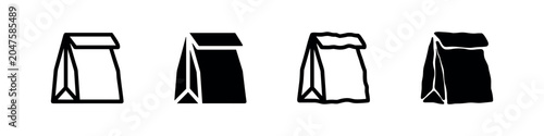 Foto Set of four stylized black and white paper bag icons, abstract packaging