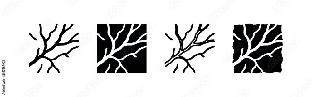 Fototapeta premium Tree branch illustrations, simple outline to dense silhouette