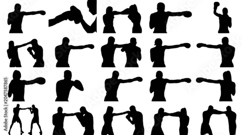 Photos Silhouette people performing various boxing poses isolated on transparent backgr