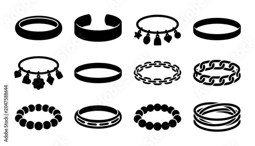 Canvas Print Bracelet Icons Collection, Jewelry Vector Graphics, Fashion Accessories Set, Acc