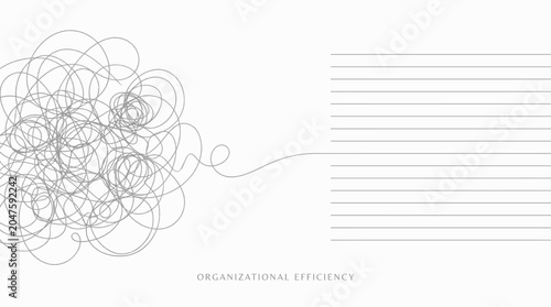 Organizational efficiency concept illustration with minimalist contrasting lines and swirling shapes