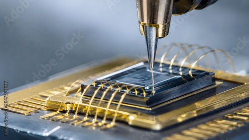 Gold Wire Bonding Process on Semiconductor Microchip
