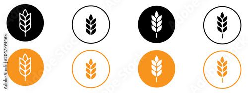 Wheat icon set vector illustration. Barley icons. organic wheat stalks ears and wreaths. Editable stroke.