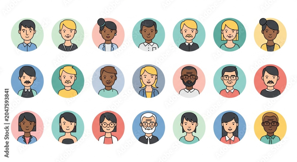 Obraz premium Diverse Group of People Avatars in Circular Frames.