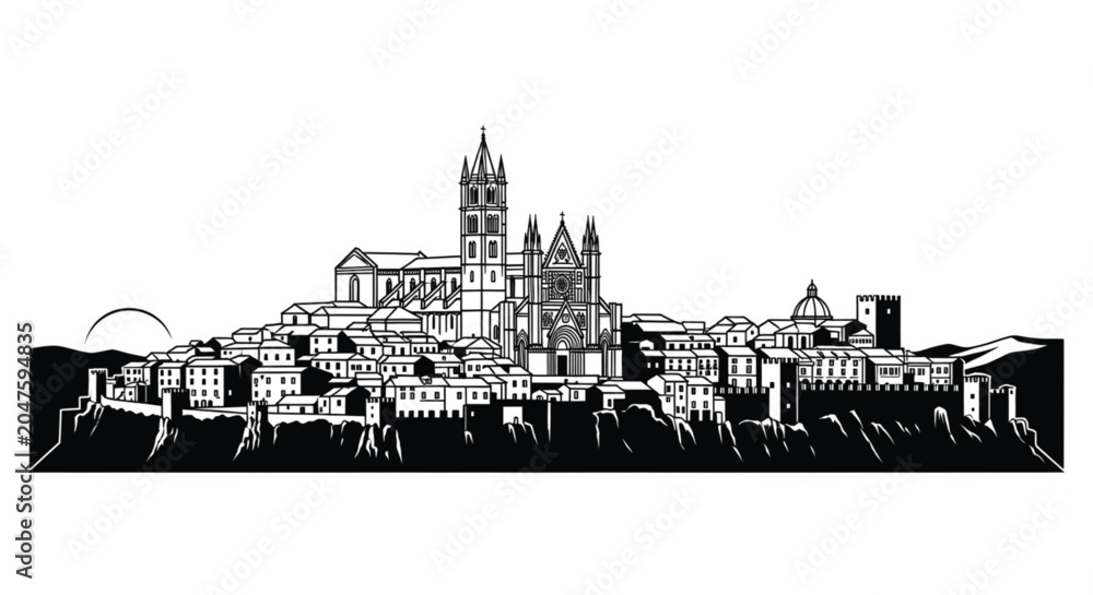 Obraz premium Black and white illustration of cathedral.