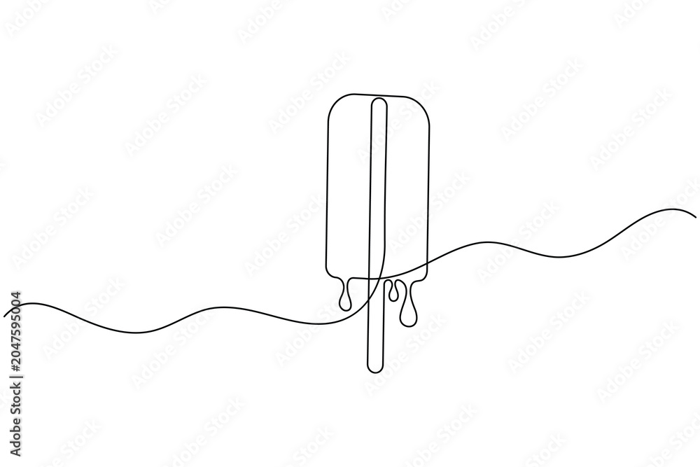 Obraz premium Dripping popsicle ice cream bar continuous one line drawing minimalist ice cream dessert vector illustration