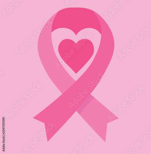 Pink october breast cancer awareness ribbon with heart