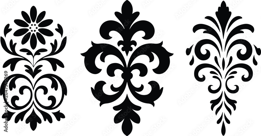 Fototapeta premium Baroque floral black silhouette vector logo element with elegant ornamental decorative design