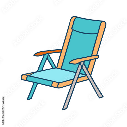Empty Teal Folding Lawn Chair on White Background Minimalist Outdoor Seating