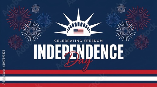 Independence day 4th july celebration statue of liberty with fireworks patriotic american holiday graphic