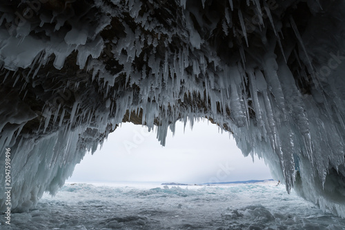 Ice cave on island Olkhon at Baikal Lake