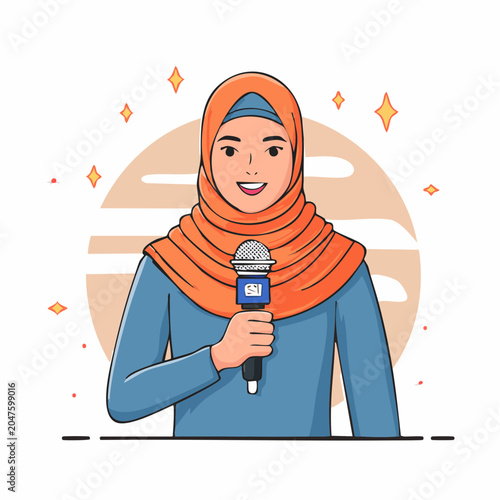 Muslim Woman Reporter Holding Microphone
