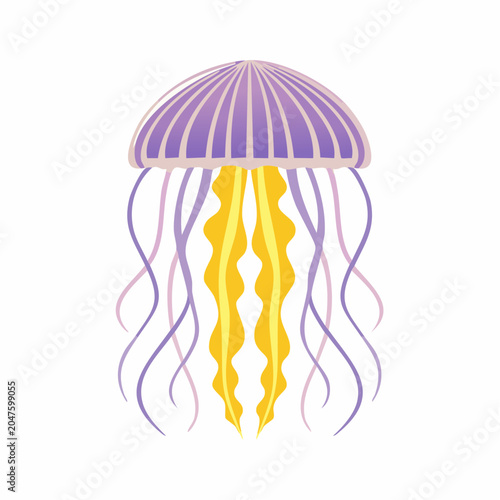 Stylized Illustration of a Purple and Yellow Jellyfish